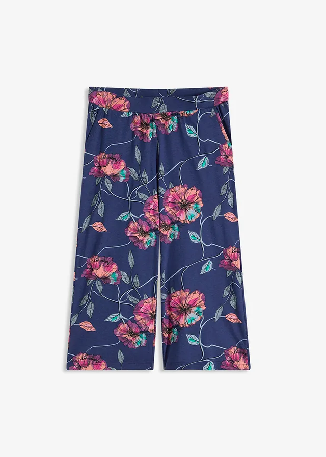 Pantaloni de pijama tip culotte cu buzunare, material cu viscoză