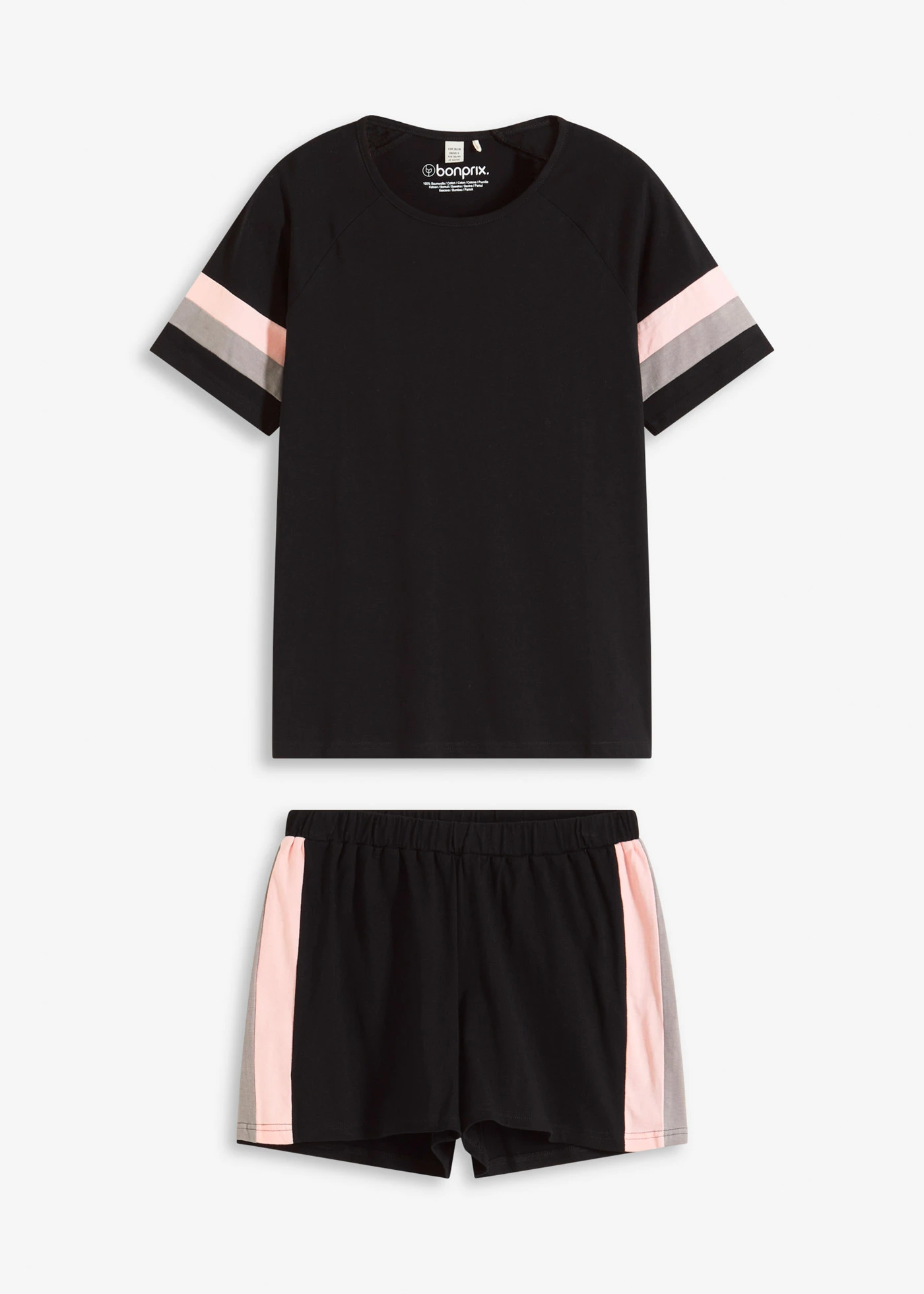 Krátké pyžamo z čisté bavlny • černá -pudrově růžová-šedá • bonprix obchod