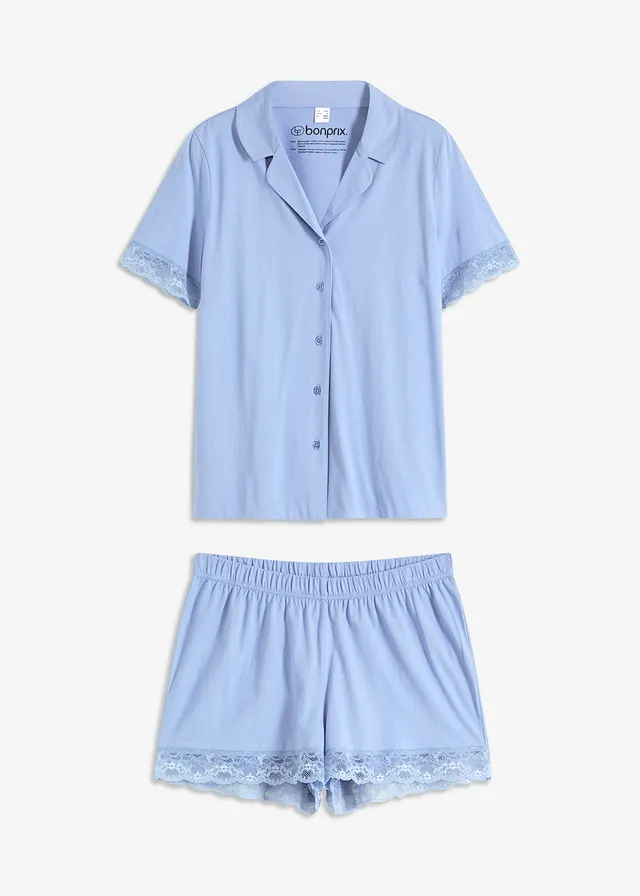 Pijama scurtă cu fentă cu nasturi și viscoză