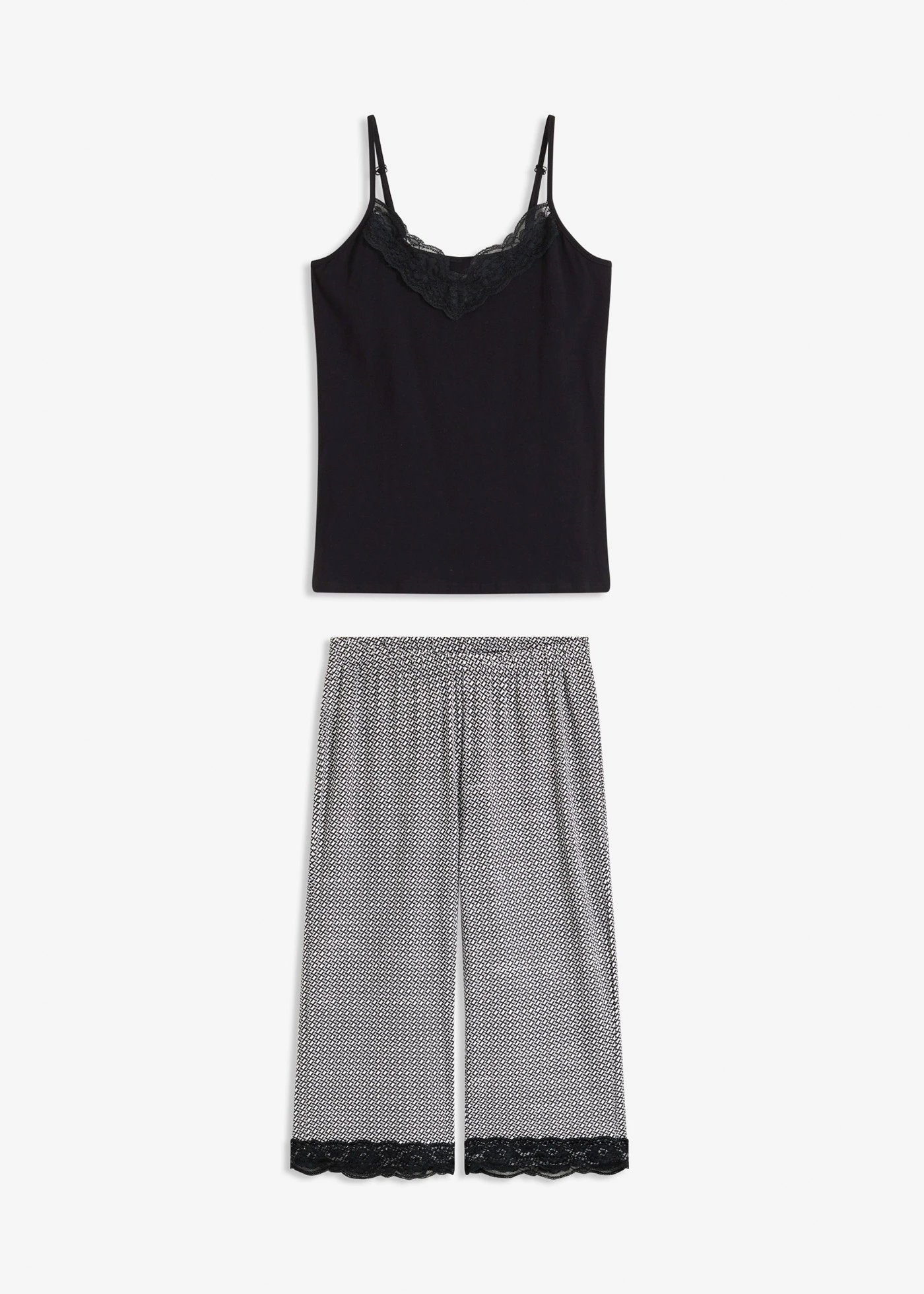 Capri pyjama met spaghettibandjes • zwart gedessineerd • bonprix online shop