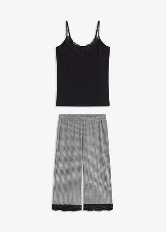 Capri pyjama met spaghettibandjes • zwart gedessineerd • bonprix online shop