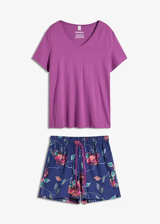 Pijama scurtă din material cu viscoză • lila-bujor-albastru întunecat cu flori • magazin bonprix