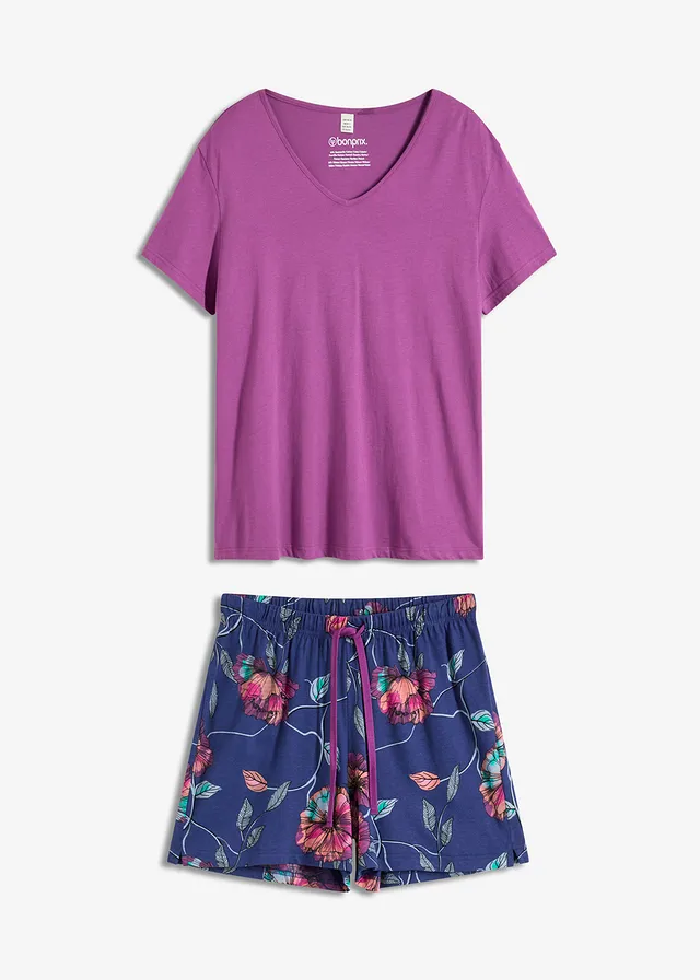 Shortama met viscose • pioenroos-middernachtblauw gebloemd • bonprix online shop