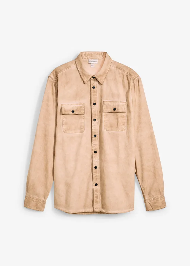 Košile s dlouhým rukávem a sepraným vzhledem, z čisté bavlny • nová béžová used • bonprix obchod