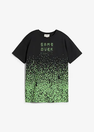 Tricou din bumbac organic 100% • negru/verde-mușchi mat imprimeu grafic • magazin bonprix