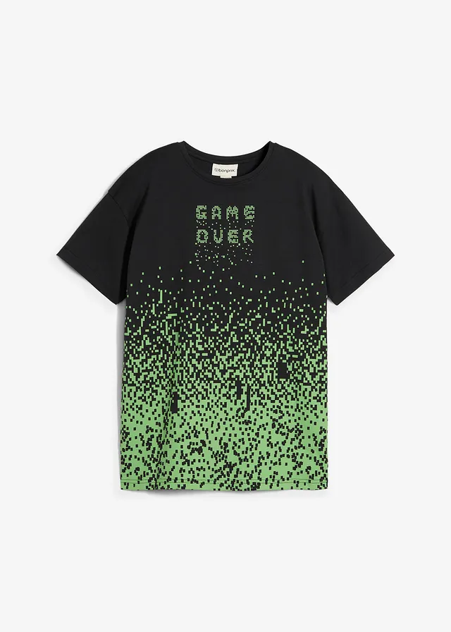 T-shirt 100% coton, Couleur: noir/vert mat imprimé graphique
