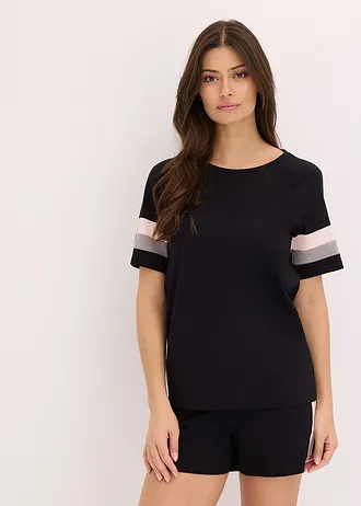 Pyjashort 100% coton, Couleur: noir-rose poudré-gris