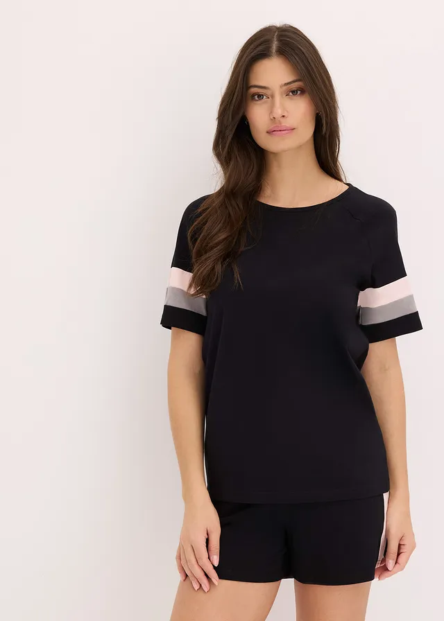Shortama van katoen, Kleur: zwart-roze poudre-grijs