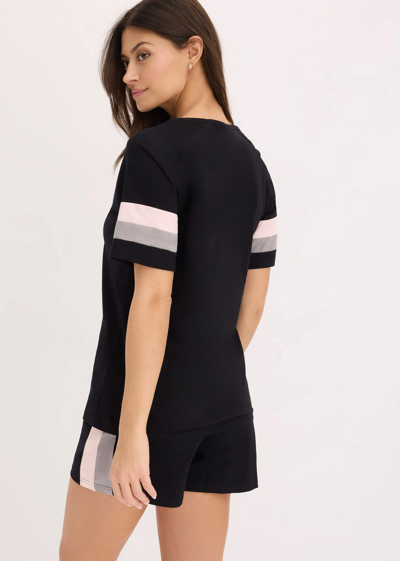 Krátké pyžamo z čisté bavlny • černá -pudrově růžová-šedá • bonprix obchod