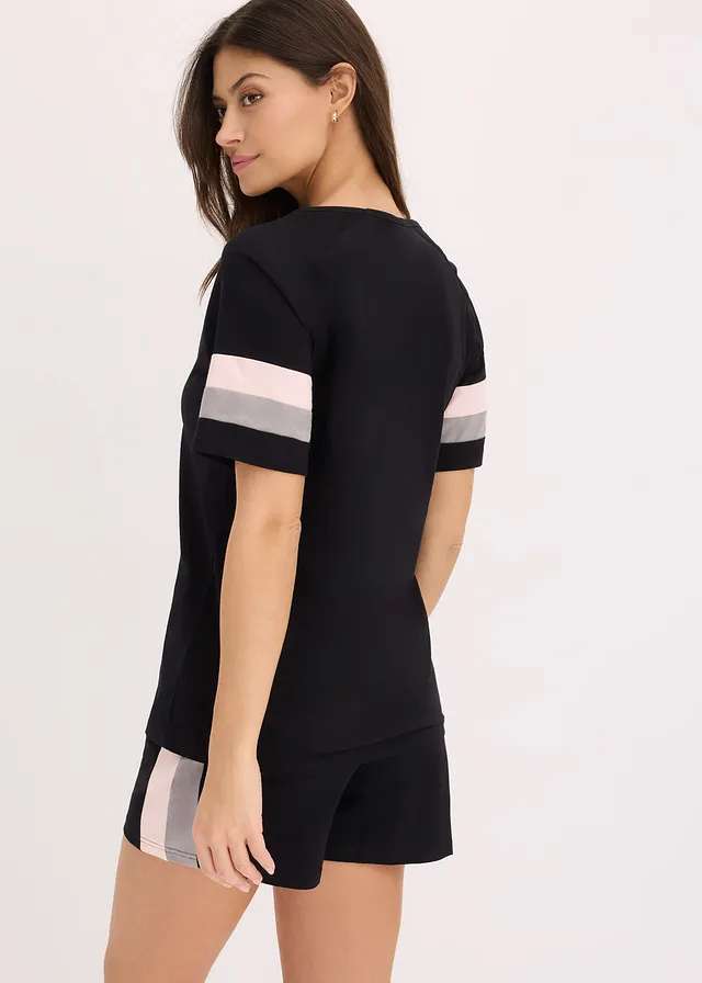 Pyjashort 100% coton, Couleur: noir/rose poudré/gris