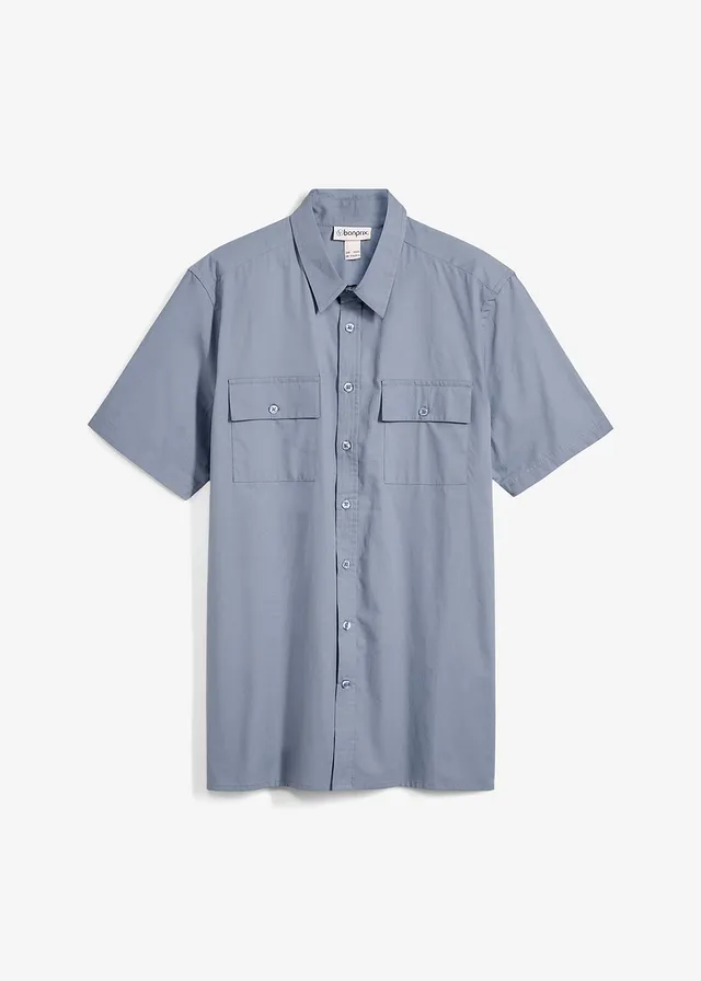 Overhemd van puur katoen met korte mouwen • rookblauw • bonprix online shop