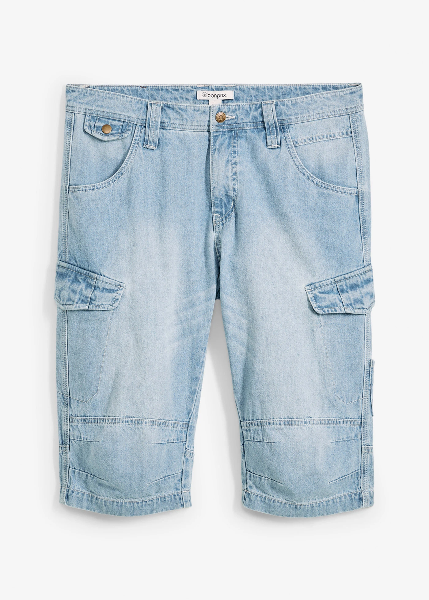 Vékony, hosszú farmer cargo bermuda, Relaxed Fit • jégkék denim • bonprix áruház
