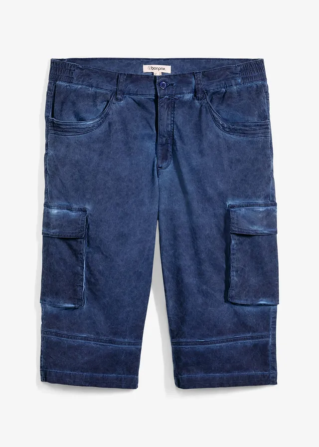 Lange cargo bermuda met comfort fit, regular fit, Kleur: middernachtblauw