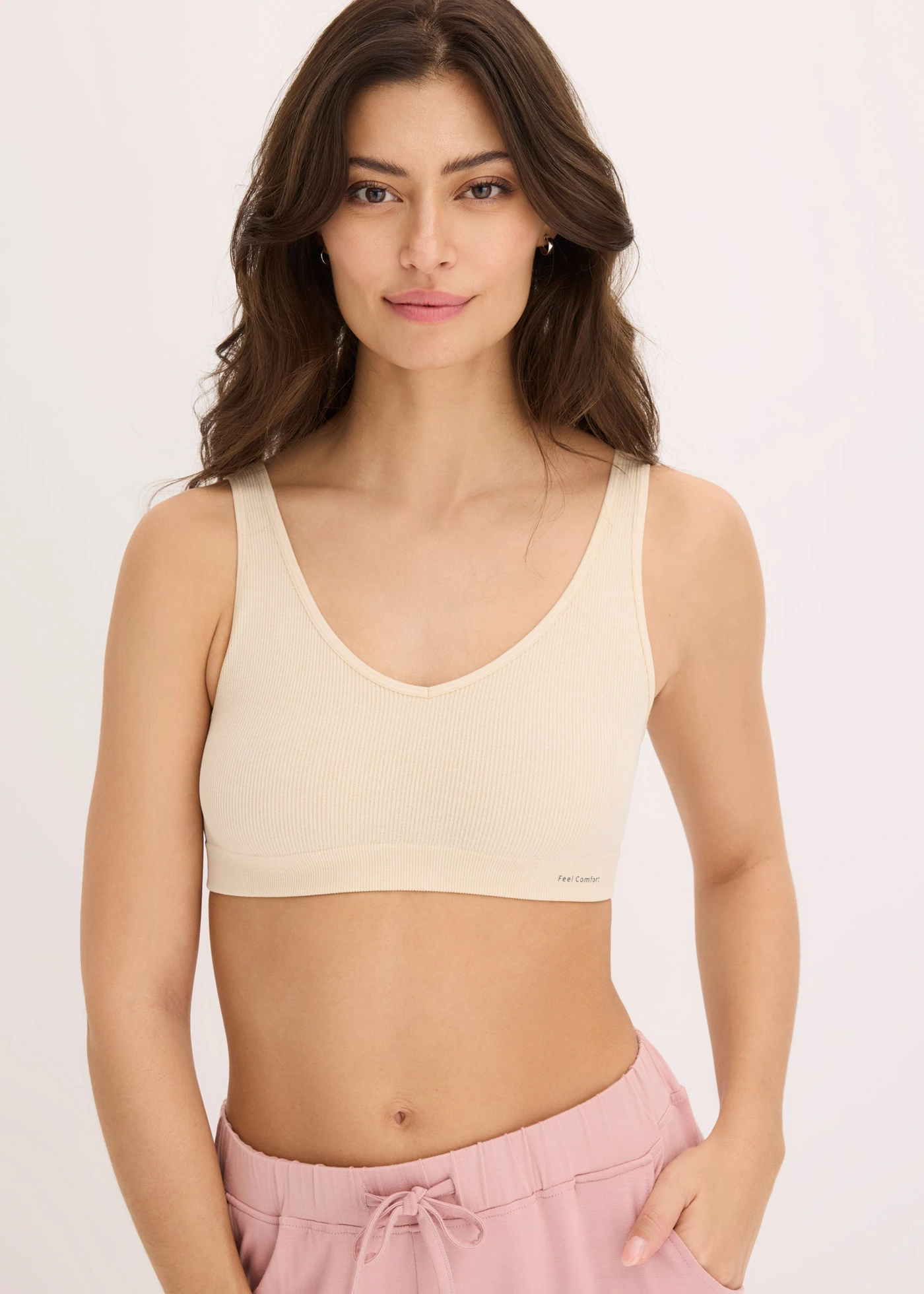 Feel Comfort Seamless Bustier melltartó bordás anyagból • homokbézs melírozott • bonprix áruház