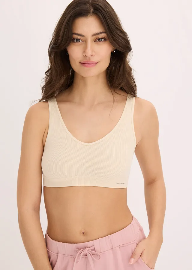 Feel Comfort seamless bralette, geribd, Kleur: sandbeige gemêleerd