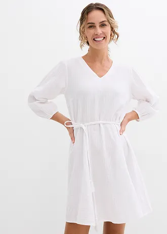 Mini jurk in skaterlook met ceintuur en 3/4 mouwen • wolwit • bonprix online shop