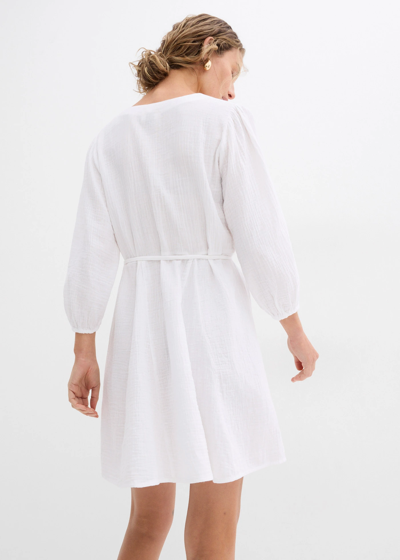 Mini jurk in skaterlook met ceintuur en 3/4 mouwen • wolwit • bonprix online shop