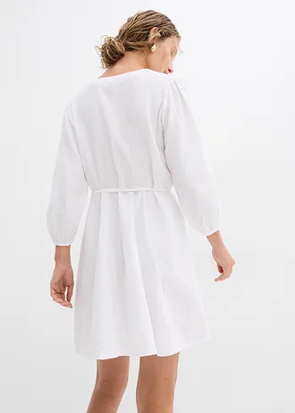 Mini jurk in skaterlook met ceintuur en 3/4 mouwen • wolwit • bonprix online shop