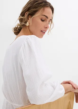 Mini jurk in skaterlook met ceintuur en 3/4 mouwen • wolwit • bonprix online shop