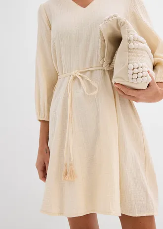 Mini jurk in skaterlook met ceintuur en 3/4 mouwen • poudre • bonprix online shop