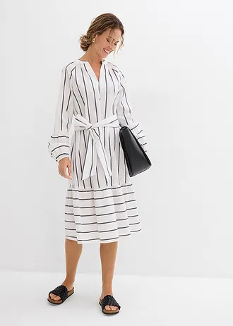 Gestreepte midi jurk van puur katoen • wit-antraciet gestreept • bonprix online shop