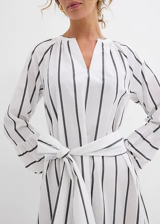 Gestreepte midi jurk van puur katoen • wit-antraciet gestreept • bonprix online shop