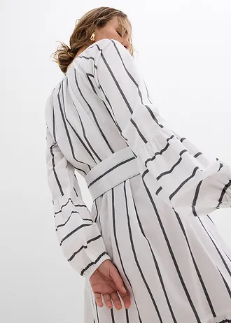 Gestreepte midi jurk van puur katoen • wit-antraciet gestreept • bonprix online shop