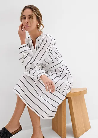Gestreepte midi jurk van puur katoen • wit-antraciet gestreept • bonprix online shop