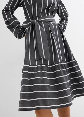 Gestreepte midi jurk van puur katoen • antraciet-wit gestreept • bonprix online shop
