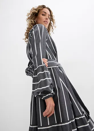 Gestreepte midi jurk van puur katoen • antraciet-wit gestreept • bonprix online shop