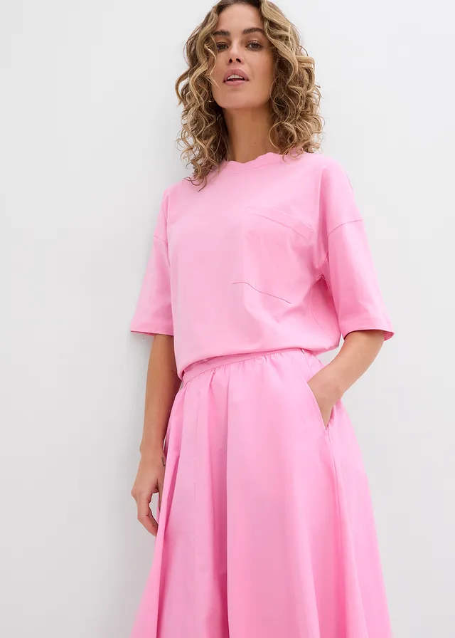 Midi rok in een elastische katoenmix • roze • product-page.page-title-suffix