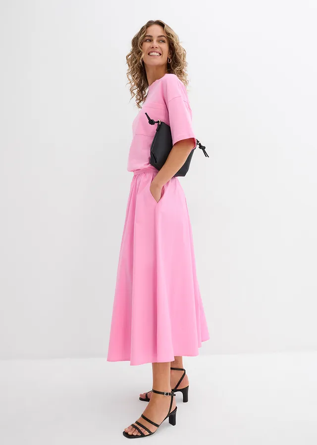 Midi rok in een elastische katoenmix • roze • product-page.page-title-suffix