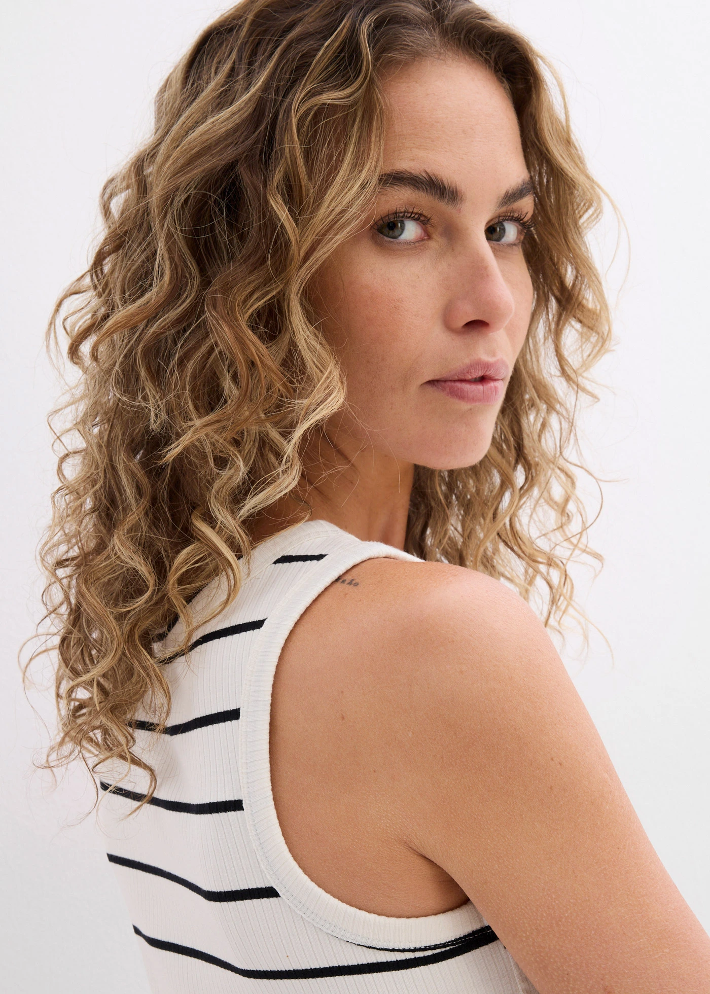 Geribd tanktop • wolwit/zwart gestreept • bonprix online shop