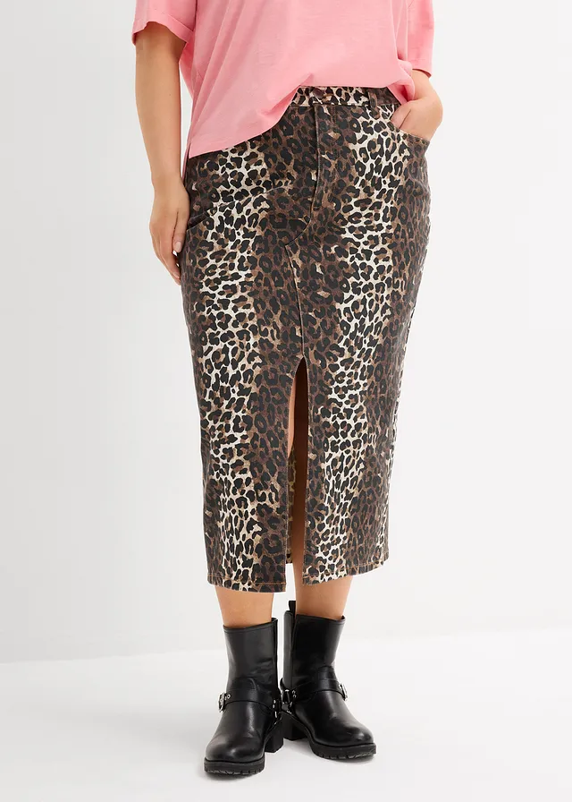 Katoenen spijkerrok met stretch, Kleur: luipaardprint