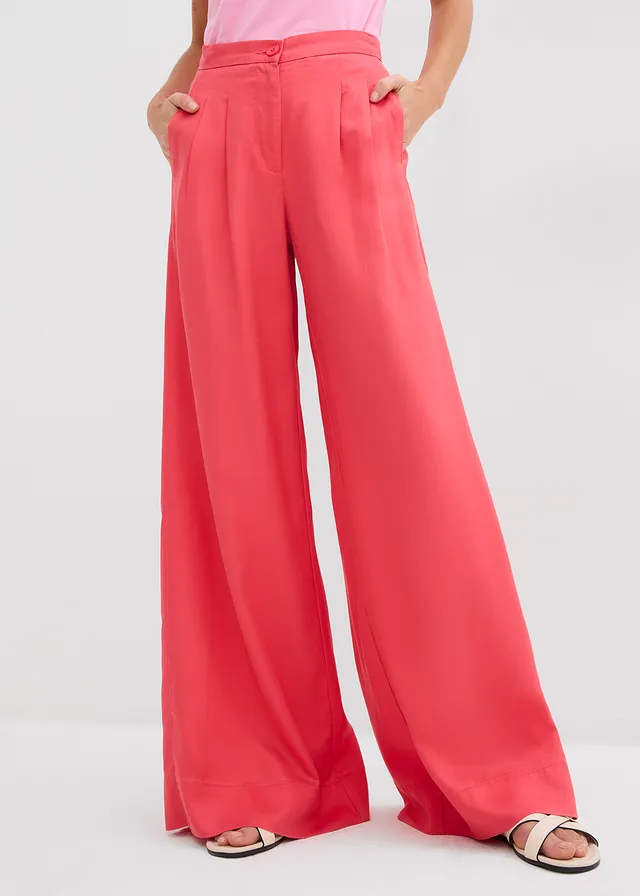 Bandplooibroek van soepel lyocell, Kleur: paradijspink