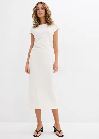 Midi jurk van soepel vallende viscose, Kleur: wolwit