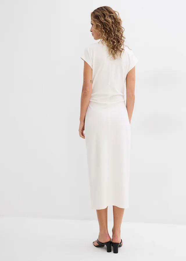 Robe midi en douce viscose mélangée, Couleur: écru