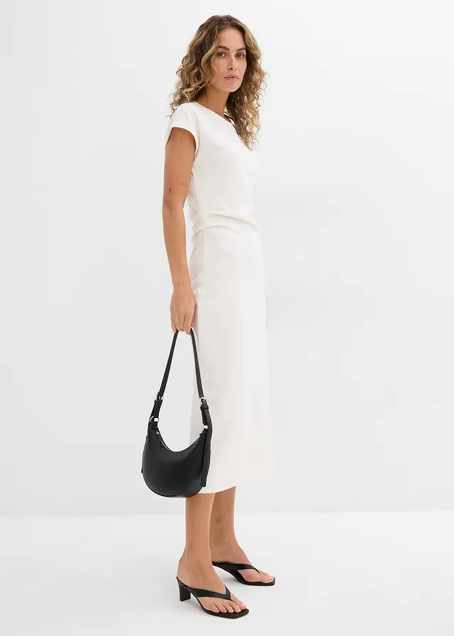 Robe midi en douce viscose mélangée, Couleur: écru
