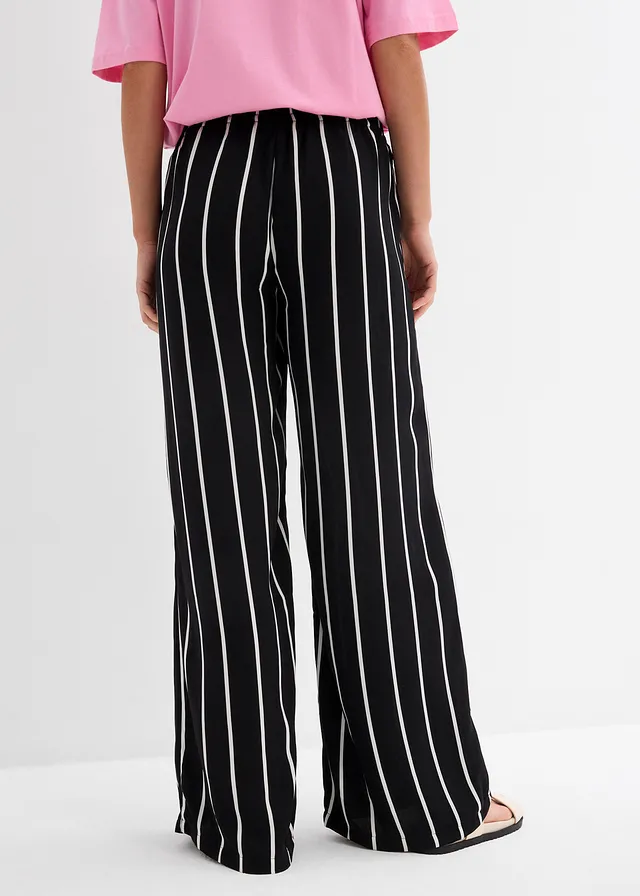 Marlene Dietrich broek van lichte crêpe, Kleur: zwart-wolwit gestreept