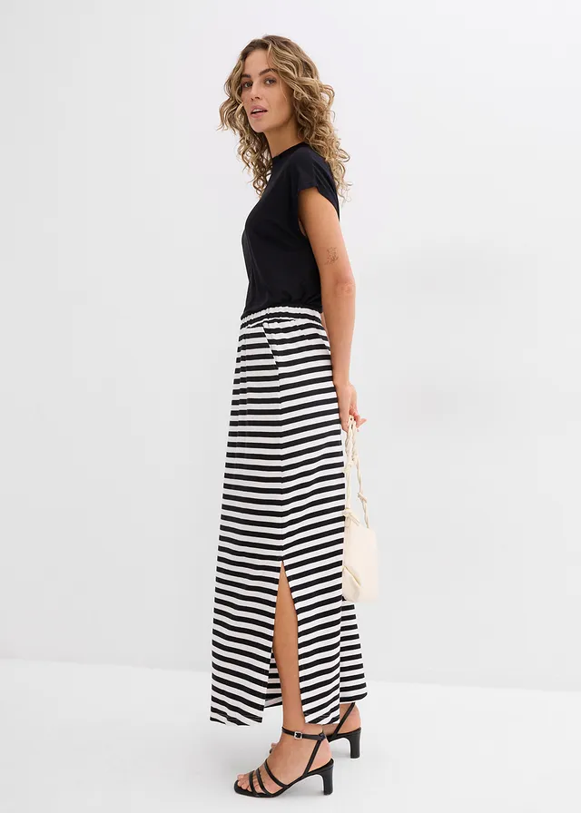 Maxi rok van biologisch katoen • zwart-wolwit gestreept • product-page.page-title-suffix