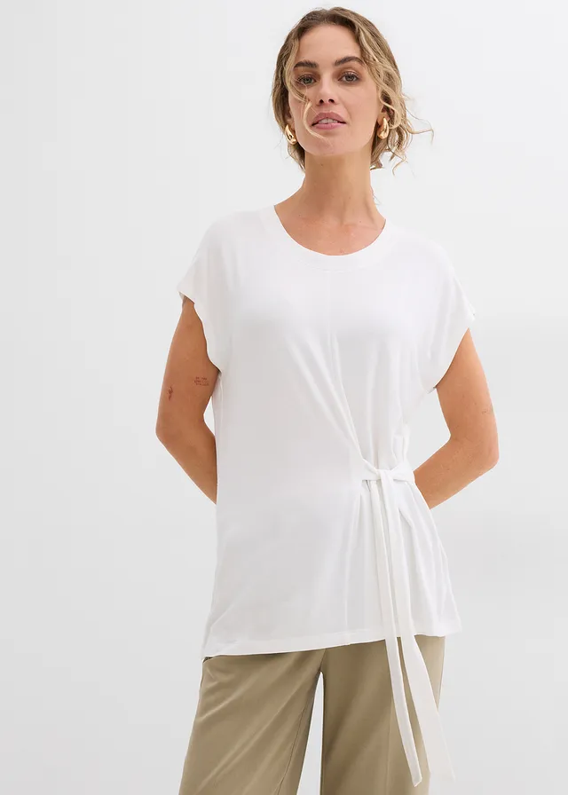 T-shirt doux en viscose extensible, Couleur: écru