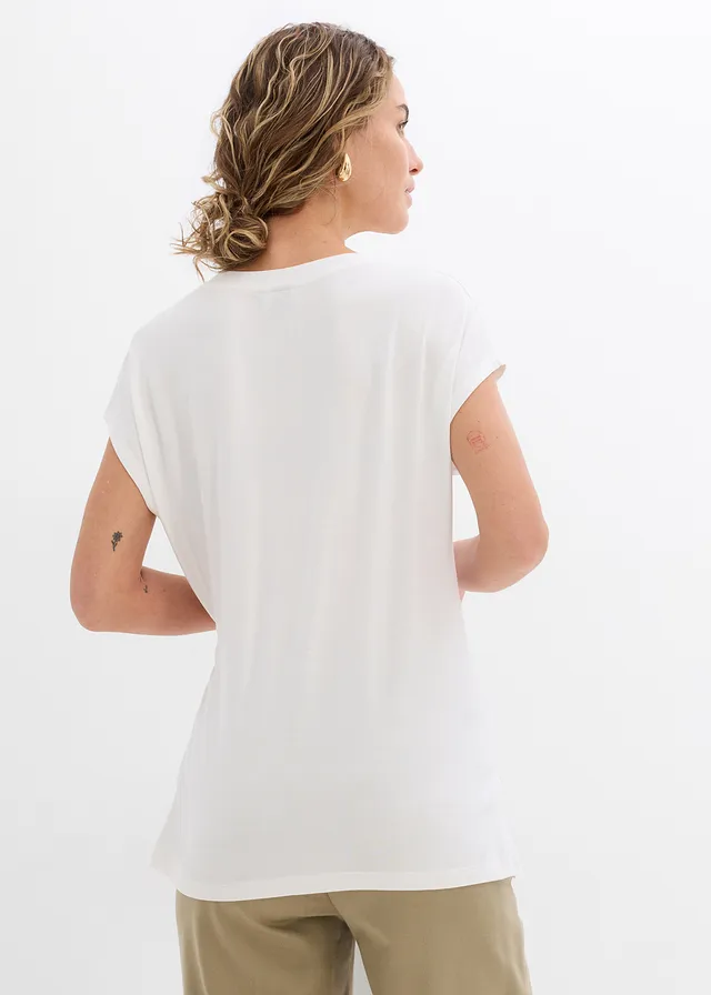 T-shirt doux en viscose extensible, Couleur: écru
