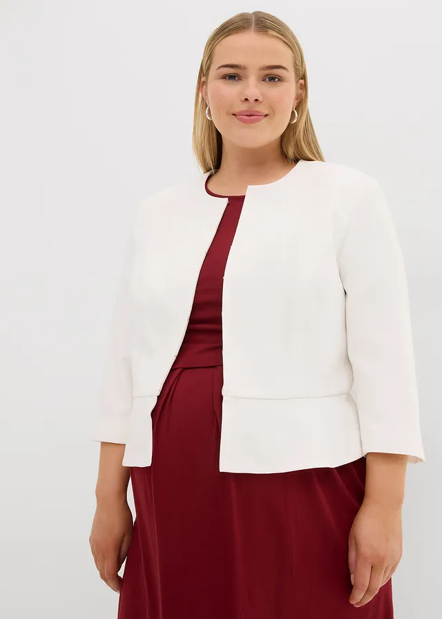 Korte zwangerschapsblazer van satijn, Kleur: wolwit
