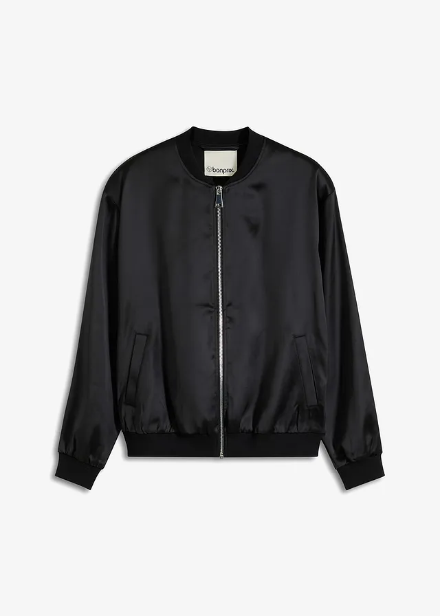 Satijnen bomber, Kleur: zwart