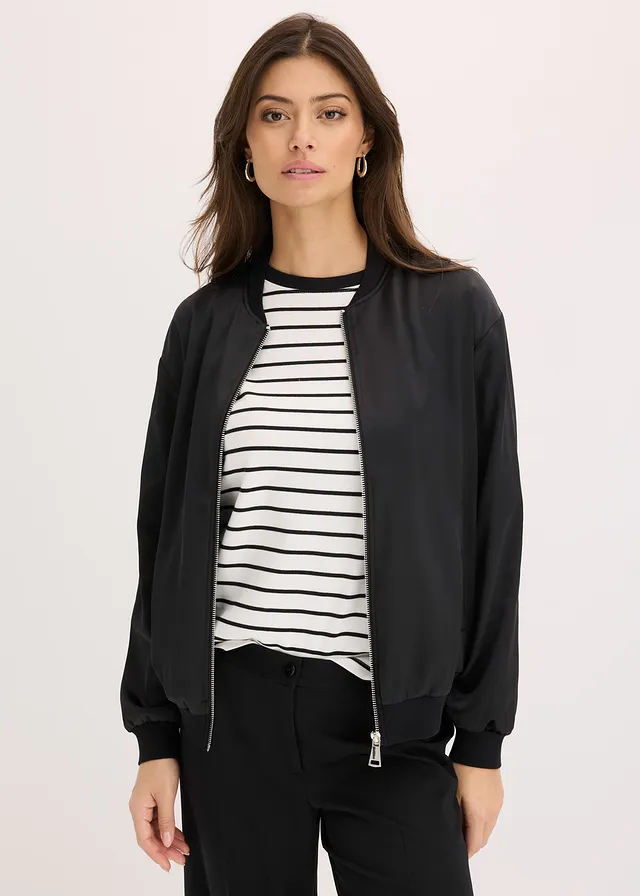 Satijnen bomber, Kleur: zwart
