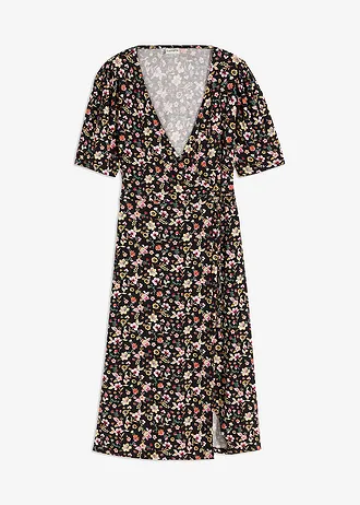 Gedessineerde jersey jurk • zwart gebloemd • bonprix online shop