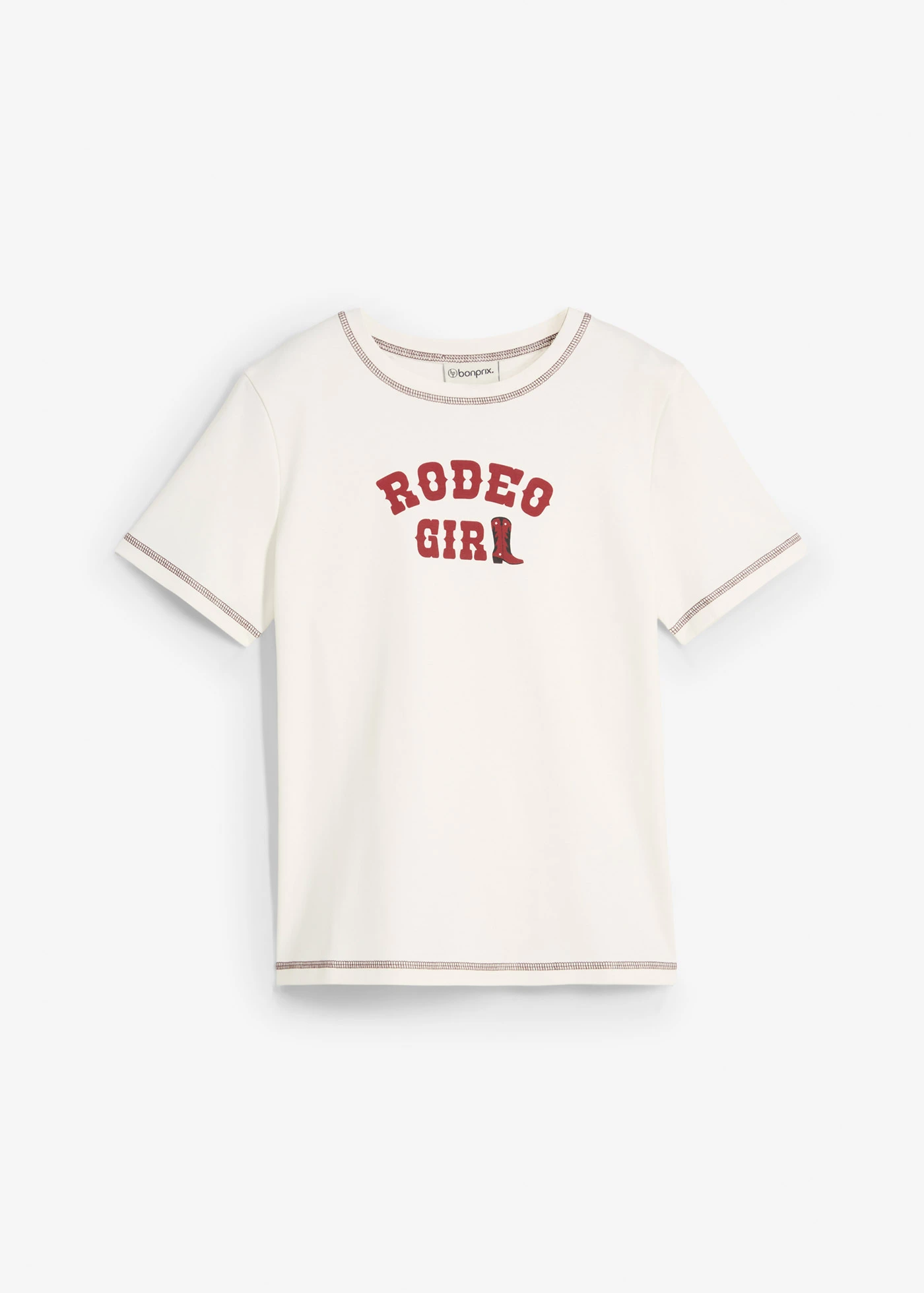 T-shirt van biologisch katoen • wolwit-donkerrood met print • bonprix online shop