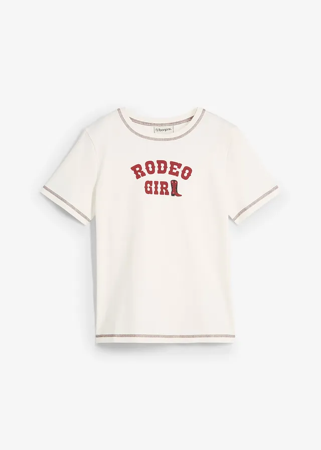 T-shirt van biologisch katoen • wolwit-donkerrood met print • bonprix online shop