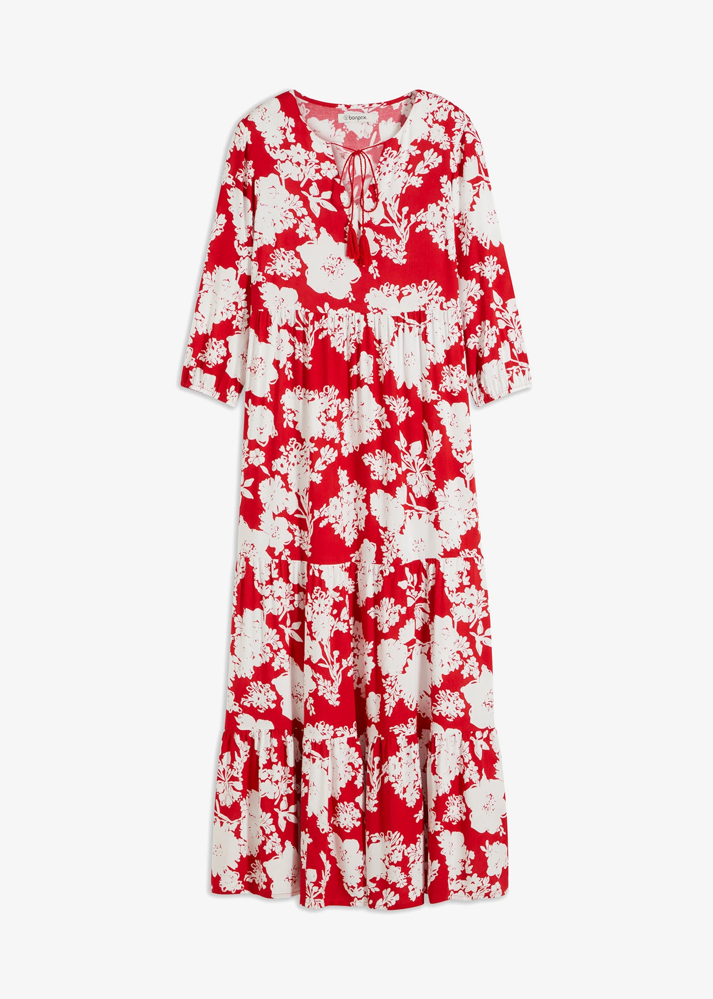 Maxi jurk van soepele viscose • tomatenrood/wit gebloemd • bonprix online shop
