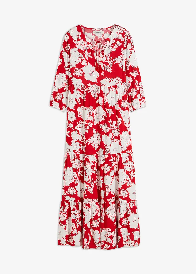 Maxi jurk van soepele viscose • tomatenrood/wit gebloemd • bonprix online shop